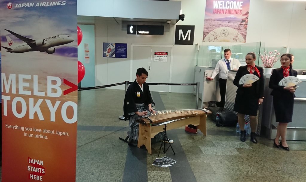 Japan Airlines celebration at the check-in counters